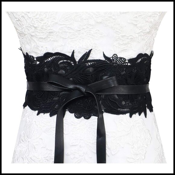 Faux Leather Lace Wrap Obi Belt Wide Waist Band Boho Chic Style main image 7